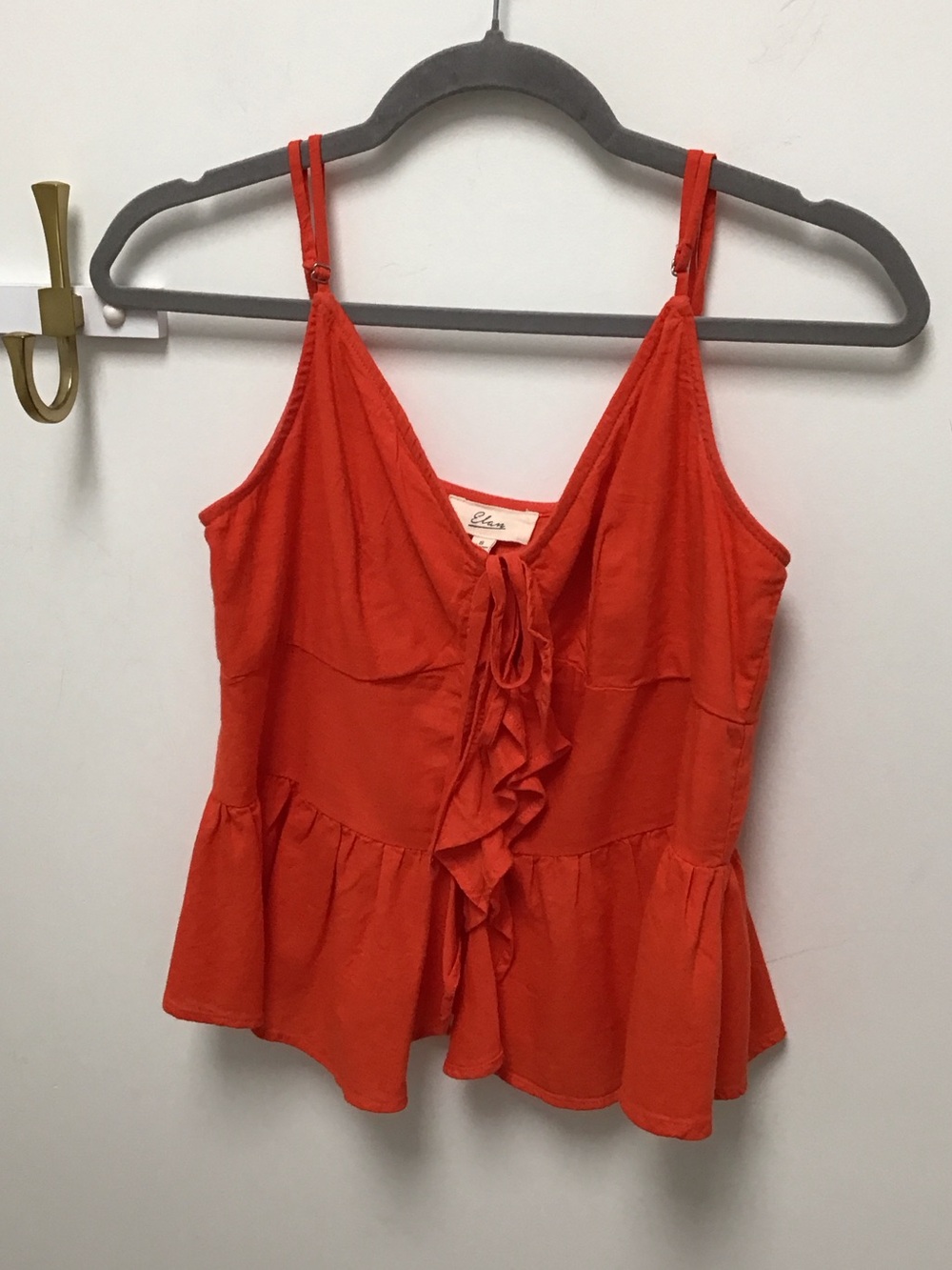 Elan Orange Ruffle Tie-Front Peplum Cami Top